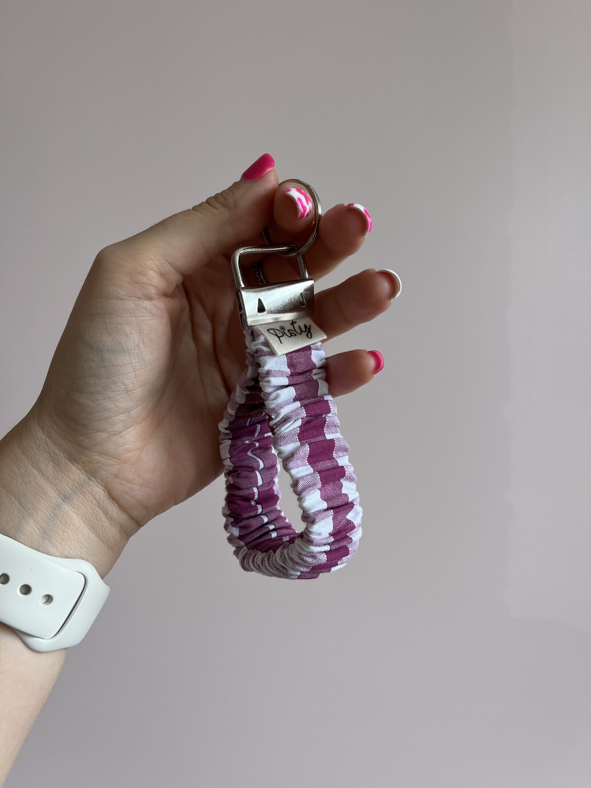 Porte-clé élastique Vichy Prune