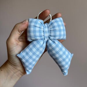 Porte-clés nœud vichy bleu