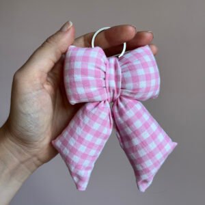 Porte-clés nœud vichy rose