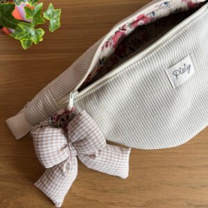 Porte-clés nœud vichy beige